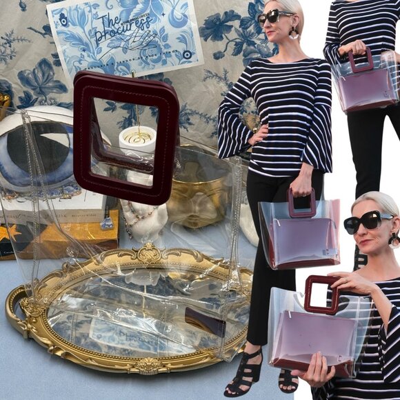 🆕 STAUD 🧿 NWOT Shirley Transparent Bag, Burgundy/Transparent *MISSING POUCH* - Picture 1 of 10